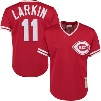 mens mitchell and ness barry larkin red cincinnati reds fash